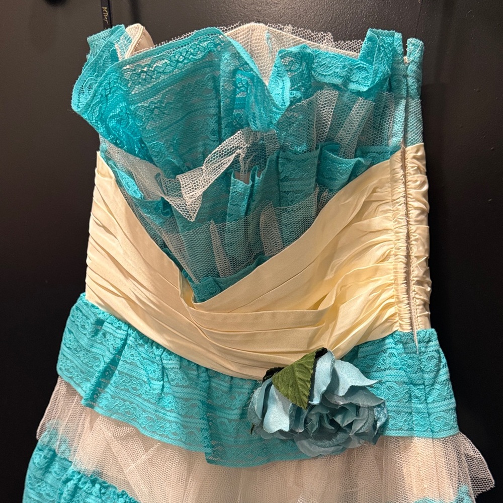 Betsey Johnson Blue and White Ruffled Dress - Picture 2 of 4